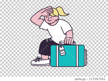 一個女人帶著行李箱旅行的插圖 一個女人帶著行李箱旅行的插圖 117267581