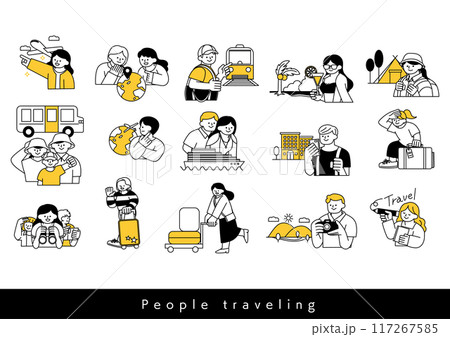 旅行する人々のシンプルな線で書かれたイラストセット 旅行する人々のシンプルな線で書かれたイラストセット 117267585