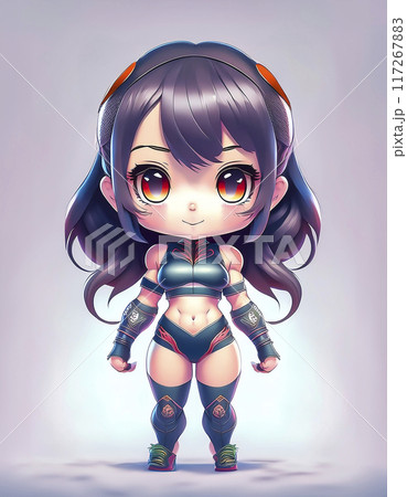 ちびキャラ　ボディービルダーの衣装を着た少女のイメージ素材 117267883