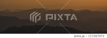 landscape and travel concept with panorama sunset and twilight sky with layer of mountain 117267972