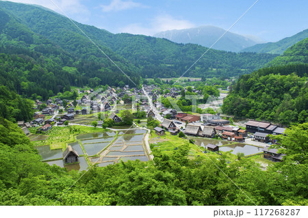 岐阜県 白川郷合掌造り集落 城跡展望台からの風景 世界遺産 岐阜県 白川郷合掌造り集落 城跡展望台からの風景 世界遺産 117268287