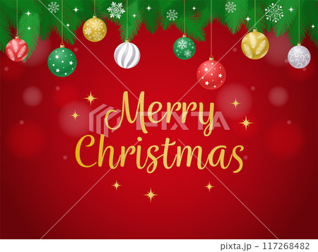 クリスマスオーナメントの背景レッド文字あり_ベクターイラスト 117268482