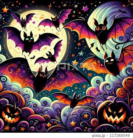 紙吹雪やコウモリが舞うハロウィンの夜 117268549