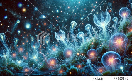幻想的で美しい深海のクラゲのイラスト 117268957