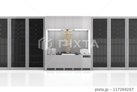 Quantum server network with quantum computer machine in server room 117269287