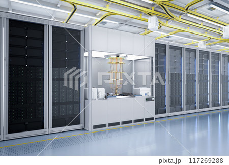 Quantum server network with quantum computer machine in server room Quantum server network with quantum computer machine in server room 117269288
