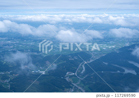 View of Cheongju city from airplane in Korea 117269590