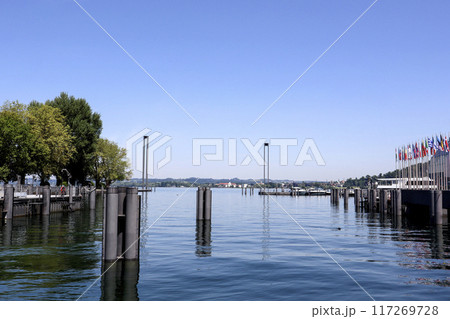 Bregenz harbor entrance, Austria on Lake Constance 117269728