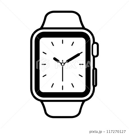 Smartwatch icon or modern line symbol. Vector line art and icon design with bold outline. Black and white Pixel Perfect minimalistic symbol isolated white background. Silhouette simple thin sign 117270127