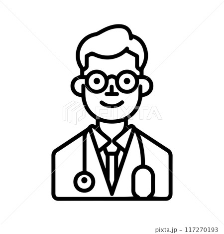 Doctor icon or modern line symbol. Vector line art and icon design with bold outline. Black and white Pixel Perfect minimalistic symbol isolated white background. Silhouette simple thin sign Doctor icon or modern line symbol. Vector line art and icon design with bold outline. Black and white Pixel Perfect minimalistic symbol isolated white background. Silhouette simple thin sign 117270193