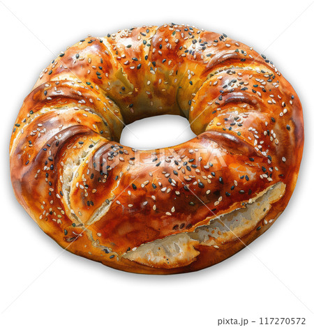 watercolor plain baked pretzel pastry bun with sesame seed for bread bakery isolated on white background for clip art element illustration 117270572