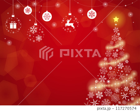 クリスマスツリーとオーナメントの背景レッド_ベクターイラスト 117270574