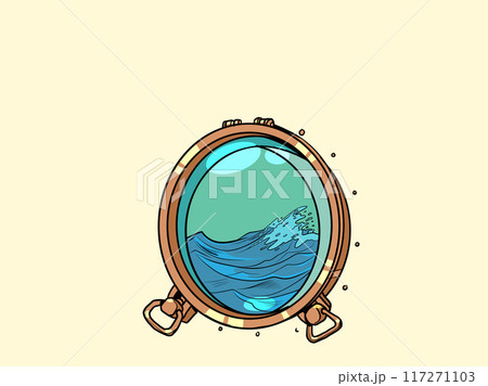 Pop Art Retro Closed hatch overlooking the ocean. An extreme form of recreation involving diving. The dream is to go to the sea and swim. Pop Art Retro Closed hatch overlooking the ocean. An extreme form of recreation involving diving. The dream is to go to the sea and swim. 117271103