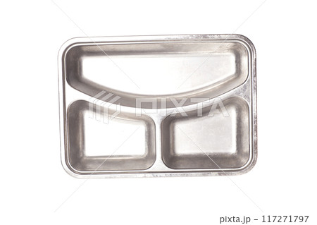 empty stainless steel fast food plate 117271797