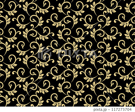 Flower pattern. Seamless gold and black ornament.  117273704