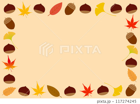 秋のもみじと栗のフレーム背景27橙色 117274245