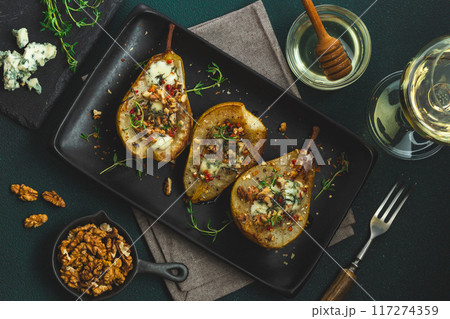 Baked Pears with Blue Cheese, Walnuts and Honey Baked Pears with Blue Cheese, Walnuts and Honey 117274359