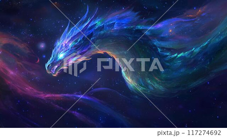 宇宙に漂う雲と惑星と流れ星と三日月のイラスト 117274692