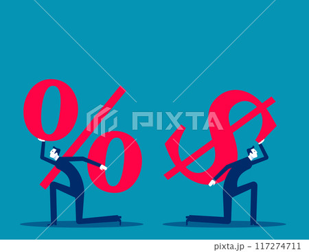 Business team carrying huge dollar sign and percentage symbols 117274711