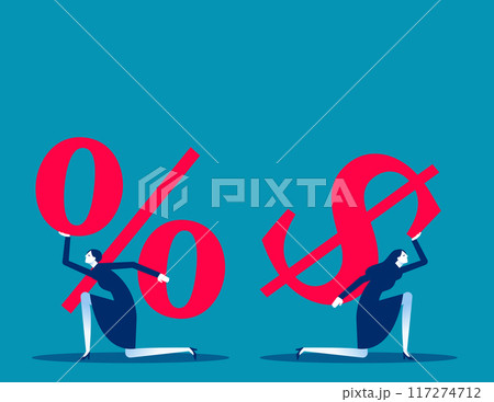 Business team carrying huge dollar sign and percentage symbols 117274712