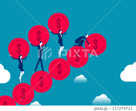 Business teams working together to build upward steps. Successful investments and ways to make money vector concept Business teams working together to build upward steps. Successful investments and ways to make money vector concept 117274721