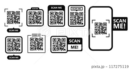 Scan QR code. Digital scanning qr code, QR code scan for smartphone. Scan QR code for payment, QR code set Scan QR code. Digital scanning qr code, QR code scan for smartphone. Scan QR code for payment, QR code set 117275119