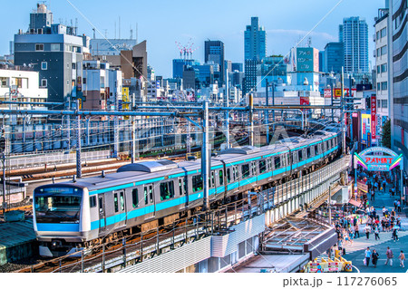 日本の東京都市景観　不快指数86…。猛烈な暑さが続くが外国人観光客らで賑わうアメ横…＝8月9日 117276065