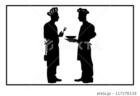 Chef and Waiter Silhouette Vector - Restaurant Staff Illustration and Hospitality Clipart Chef and Waiter Silhouette Vector - Restaurant Staff Illustration and Hospitality Clipart 117276118
