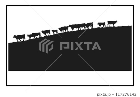 Silhouette of Cattle Drive at Sunset - Western Ranching Scene 117276142