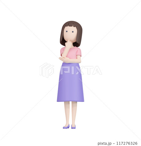 3DCG|斜め上を見上げながら考える若い日本人女性 3DCG|斜め上を見上げながら考える若い日本人女性 117276326