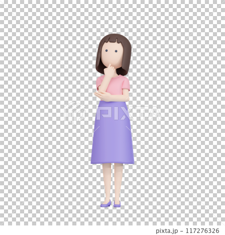 3DCG | A young Japanese woman thinking while looking up diagonally 117276326