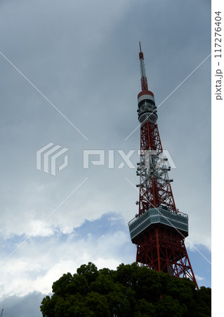 曇り空の中に見る東京タワー 117276404
