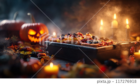 Spooky Halloween party with coffin-shaped cakes and chewy treats 117276918
