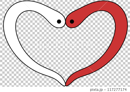 形成紅色和白色心臟的兩條蛇的框架 117277174
