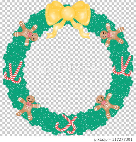 Christmas Wreath decorated with cute bows, flowers, balls, and candy canes Christmas Wreath decorated with cute bows, flowers, balls, and candy canes 117277391