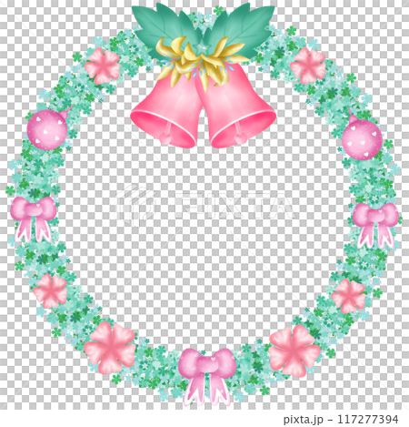 Christmas Wreath decorated with cute bows, flowers, balls, and candy canes Christmas Wreath decorated with cute bows, flowers, balls, and candy canes 117277394