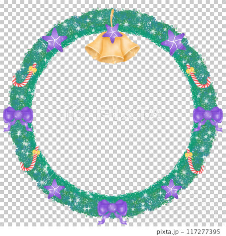 Christmas Wreath decorated with cute bows, flowers, balls, and candy canes Christmas Wreath decorated with cute bows, flowers, balls, and candy canes 117277395