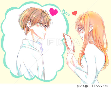 スマホで男性に連絡をとろうとする女性　恋愛 117277530