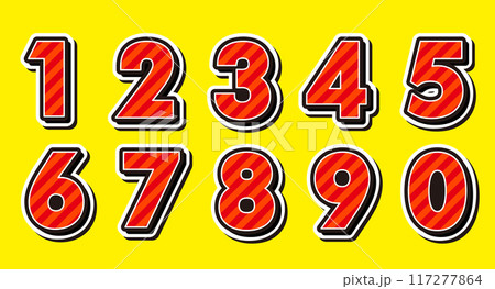 赤い3Dの数字 1から0までのセット 赤い3Dの数字 1から0までのセット 117277864