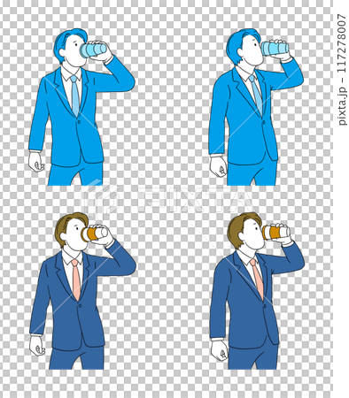 Illustration of a business person (male) drinking a cup of coffee Illustration of a business person (male) drinking a cup of coffee 117278007