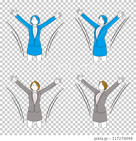 Illustration of a business person (female) with her arms wide open Illustration of a business person (female) with her arms wide open 117278049