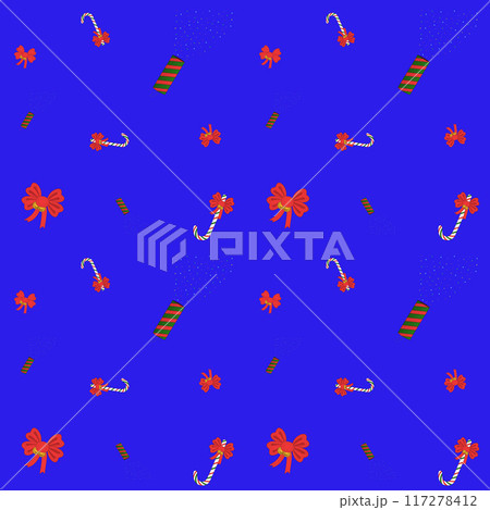 Red bows, a caramel cane and a confetti clapper, Christmas 117278412