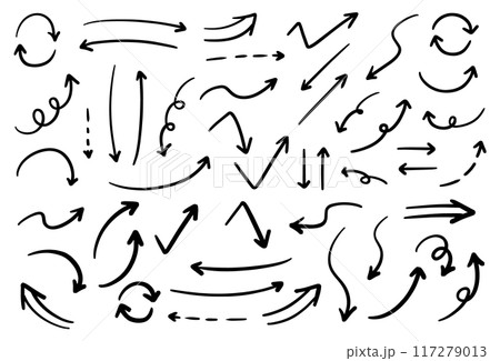 ベクターのペンの手書きの矢印セット 白黒 117279013