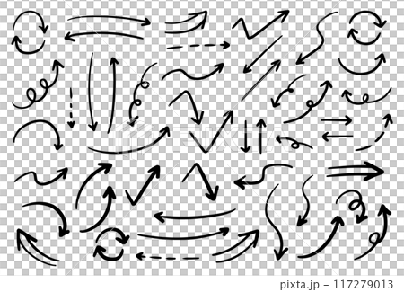 ベクターのペンの手書きの矢印セット 白黒 117279013