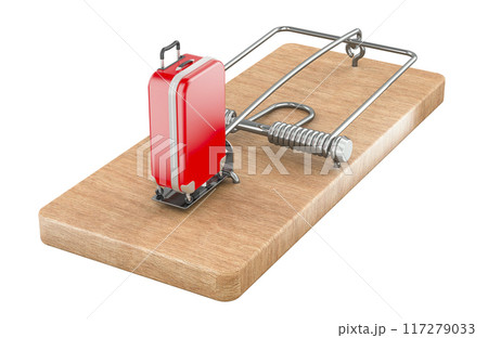 Suitcase inside mousetrap, 3D rendering Suitcase inside mousetrap, 3D rendering 117279033