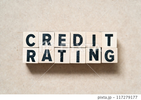 Alphabet letter block in word credit rating on wood background 117279177