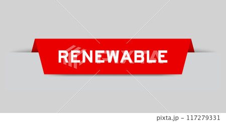 Red color inserted label with word renewable on gray background Red color inserted label with word renewable on gray background 117279331