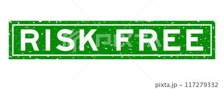 Grunge green risk free word square rubber seal stamp on white background 117279332
