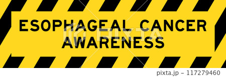 Yellow and black color with line striped label banner with word esophageal cancer awareness Yellow and black color with line striped label banner with word esophageal cancer awareness 117279460