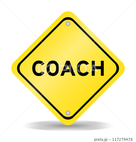 Yellow color transportation sign with word coach on white background 117279478